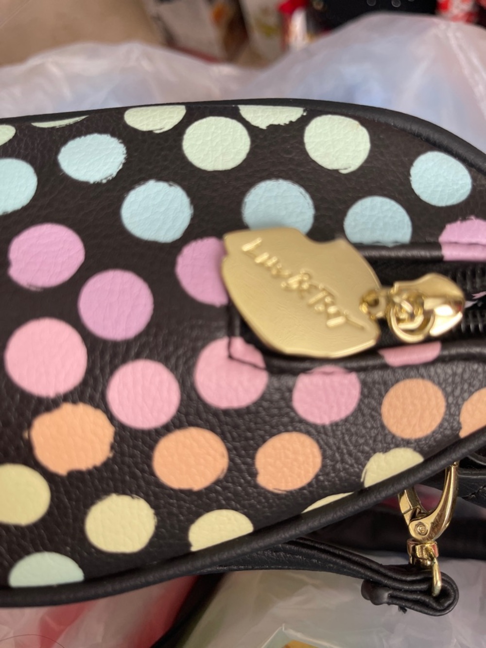 Luv Betsey Johnson Polka Dot Mini Satchel Handbag Black Cat - Picture 4 of 6